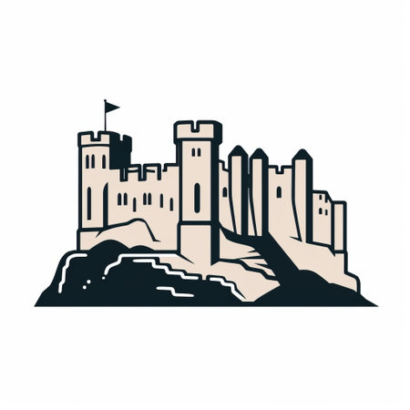 chepstow castle: a minimalist line art drawing of the iconic silhouette and distinctive architecture of chepstow castle. this ink drawing on smooth paper captures the essence of the castle's form and structure with clean, precise lines. the focus is on the interplay of its towers and spires, creating a striking visual representation of this historic landmark. ai generatedの素材