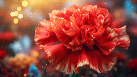 a close-up of a carnation flower showcasing its stigma and anthers, capturing the intricate details and vibrant colors. the sharp focus highlights the delicate structure, while the blurred background adds depth to the image. ai generatedの素材