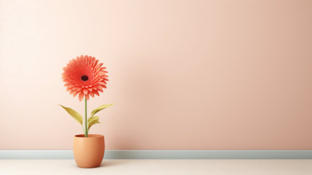 a gerbera flower stands alone in the center of an empty room. this captivating image captures the essence of abstract minimalism, with its clean lines and simplicity. the photo, available in high resolution (32k uhd), showcases the beauty of minimalist portraits and ceramics. it embodies the concept of post-minimalism, creating a visually stunning composition. the dimensions of the image are 3840x2160 pixels. ai generatedの素材