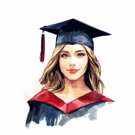 a single line drawing of a graduation ceremony, painted with a watercolor palette. this design features a continuous and simple line style, creating a graphic vector illustration that is visually appealing and versatile. perfect for various projects and applications. ai generatedの素材