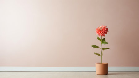 a zinnia flower stands gracefully in the center of a spacious, unoccupied room. this captivating image captures the essence of abstract minimalism, with its clean lines and simplicity. the photograph, with a resolution of 3840x2160, showcases the beauty of minimalistic portraits and ceramics, appealing to those who appreciate the playful yet elegant style of post-minimalism. ai generatedの素材