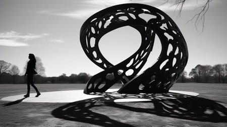 curving intricate landscape shaped of human form captured in a fanciful black and white photograph. this delaney-inspired image showcases vibrant use of light and shadow, featuring organic sculptures and people. shot with the olympus pen-f 20.3mp mirrorless digital camera with 12-40mm f/2.8 lens (black), this minimalist figuration is a captivating work of art. ai generatedの素材