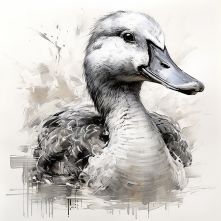 a duck sketch showcasing expressionism, captured on a white background. this artwork, with its unique style, portrays the essence of the duck's expression. the sketch is available for viewing on the website, ensuring high-quality resolution. ai generatedの素材