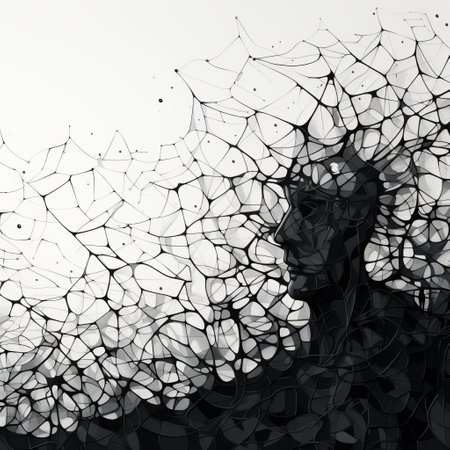 the photo features an abstract black and white drawing titled "idealism." this 2d animation, created with illustrative pen and ink, showcases elongated figures and futuristic fragmentation. the style of the drawing resembles vines with rough-edged details. the use of free-flowing lines adds a sense of movement and dynamism to the artwork. shot on ferrania p30 film. ai generatedの素材