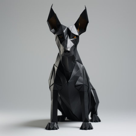 origami goat made of paper, designed to look like a dobermann pinscher. the intricate folds and attention to detail bring this unique creation to life. against a clean white background, the origami goat showcases its artistry and craftsmanship. ai generatedの素材