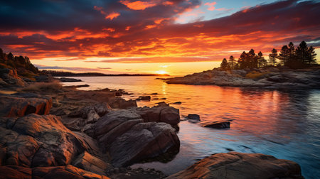 a breathtaking sunset landscape captured with precision using the cinematic canon eos rebel t7. this stunning photograph showcases the fine details of the scenery, enhanced by the use of various lenses ranging from 35mm to 200mm. with its high-resolution capabilities, including 8k, 16k, and 4k, this award-winning image truly immerses viewers in the beauty of nature. the realistic lighting and hyper-realistic rendering create a mesmerizingの素材