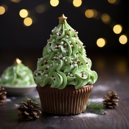 a festive christmas tree-shaped fudge with green frosting and colorful sprinkles, displayed on a clean white background. ai generatedの素材