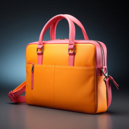 a vibrant and eye-catching image of a laptop bag, featuring pops of bright colors. captured with a dslr camera in natural light, the image showcases the texture and details of the bag. shot on a clean background, the minimalistic design and sleek aesthetic draw the viewer's attention to the product. perfect for showcasing the laptop bag's style and functionality. ai generatedの素材