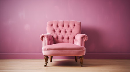 a pink chair, in the style of charles spencelayh, sits against a wall in a monochromatic and tonalist color scheme. the colorized image showcases a rich color palette, complemented by luxurious fabrics. this photo captures the essence of poetcore aesthetics. ai generatedの素材