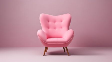 pink chair with wooden legs, isolated on a pink background. this lighthearted and cute chair features a funky and futuristic design. the soft-edged, monochromatic hues add a dreamy touch to its sculpted appearance. perfect for adding a whimsical and stylish touch to any space. ai generatedの素材