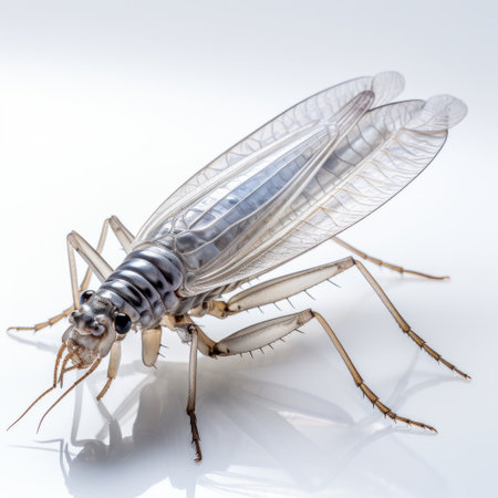 male cockroach on glass sheet with light gray and light bronze spacecraft-style design. raw vulnerability and polished metamorphosis captured in this plastic creation. detailed feather rendering adds to the intricate beauty of this unique artwork. ai generatedの素材