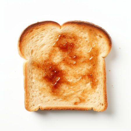 a cross-processed, symmetrical photograph of a piece of toast with maple syrup on it, inspired by the style of bert stern and martin rak. the image captures the translucent colors and vibrant tones, reminiscent of irving penn's work. the combination of smilecore aesthetics adds a playful touch to the composition. ai generatedの素材