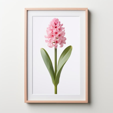 a hyacinth flower, captured in a photorealistic rendering, is beautifully framed by vibrant green leaves. the pink hues of the flower stand out against the minimal retouching, creating a lifelike and delicate depiction. this 32k uhd image showcases the simple yet stunning design of the hyacinth, with its intricate markings adding to its overall charm. ai generatedの素材