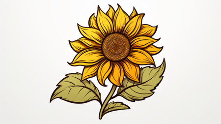 hand-drawn sunflower icon, featuring a handwritten design perfect for flowers or posters. this detailed shading style draws inspiration from classic tattoo motifs, colorful comic strips, and animated gifs. the illustration showcases intense light and shadow, along with swirling vortexes, creating a visually captivating image. ai generatedの素材