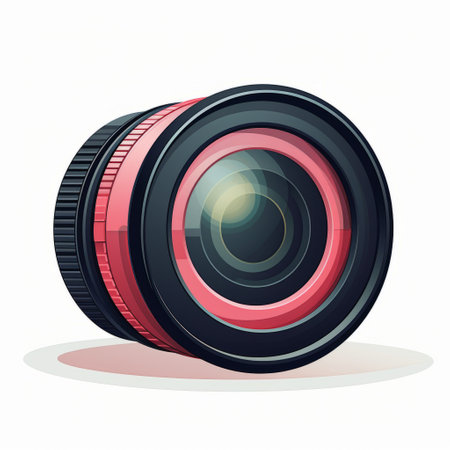 an eye-catching vector illustration of a photorealistic over the counter digital camera lens. the illustration is done in a playful style with streamlined forms, featuring dark navy and light crimson colors. the lens is inspired by the cooke speed panchro 50mm f2 and is perfect for virtual and augmented reality photography. the overall design is enhanced with light red and light emerald accents. ai generatedの素材