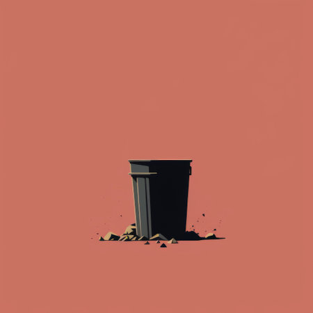 the garbage man, in a minimalist background, peers into a can. the dark beige and red tones create a striking contrast. the image features melting animals and people, along with high-resolution, life-like avian illustrations. this editorial illustration captures a unique perspective on waste management and the environment. ai generatedの素材