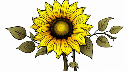 a sunflower clipart image (58765262) featuring meticulously detailed, comic strip art style. this massurrealism-inspired artwork is digitally enhanced, showcasing a combination of light green and dark gold colors. the design incorporates classic tattoo motifs with blink-and-you-miss-it detail. ai generatedの素材