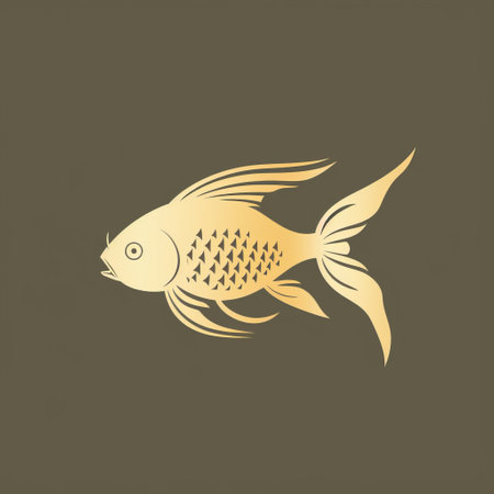 a gold fish portrait logo, inspired by the shang dynasty, featuring a dark beige and light beige color scheme. the design incorporates pop culture imagery, flat and simplistic designs, with limited shading. the logo showcases classic tattoo motifs and is set against a matte background. ai generatedの素材