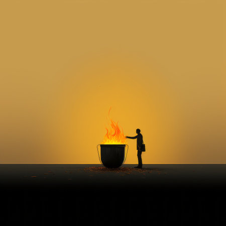 a silhouette of a man pulling a large pot of steaming water at the wall. this realistic surrealism artwork, created in a simplistic vector art style, is reminiscent of the works of dan witz. the black and amber color scheme adds to the romantic atmosphere, while the deconstructed objects and trapped emotions depicted give the piece a unique and thought-provoking quality. ai generatedの素材