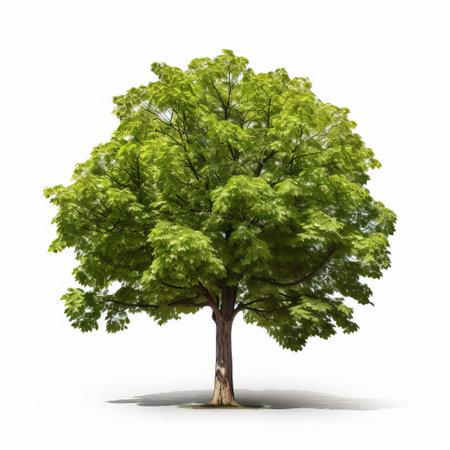 a green tree stands tall against a white background in this hyper-detailed rendering. the realistic and lifelike depiction showcases naturalistic shadows, reminiscent of the style of heistcore and jean fouquet. captured with a 20-megapixel camera, this image captures every intricate detail of the tree. ai generatedの素材