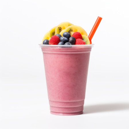 a vibrant and colorful photo capturing a delightful assortment of fruits including pineapple, banana, mango, strawberry, raspberries, grapes, mangoes, strawberries, blueberries, peaches, cherry, and oranges. the soft, blended colors create a visually appealing composition. this poolcore-inspired image exudes unapologetic grit and is taken with provia film, adding an artistic touch. the plastic-made fruits are a creation by the award-winning artist posuka demizu. ai generatedの素材