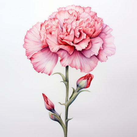 a hyperrealistic illustration of a pink carnation painting, showcasing vibrant colors and intricate details. the artwork features minimal retouching and is set against a clean white background. the composition follows classical proportions, with lifelike figures and a realistic color scheme that enhances the overall realism of the piece. ai generatedの素材