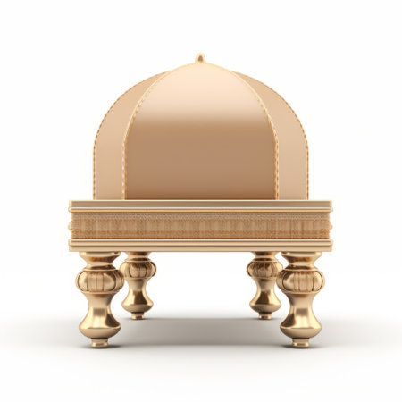 a gold framed figurine, inspired by religious buildings, is showcased in this image. the figurine features a combination of light orange and light beige colors, reflecting an oriental minimalistic style. the perspective rendering adds depth to the ottoman art-inspired design. the metallic finishes enhance the overall aesthetic, creating a captivating visual experience. ai generatedの素材