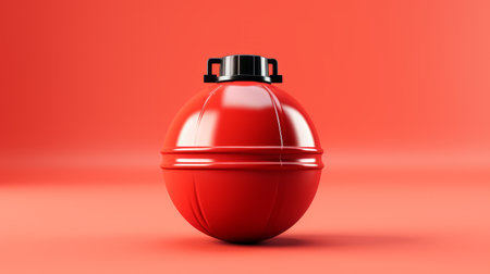 a red grenade with black handles is showcased against a vibrant red background. this striking image, created using cinema4d, features minimal retouching and exhibits precise nautical details. the spherical sculptures and bulbous shape add depth and intrigue to the composition. created by oleksandr bogomazov, this artwork is a captivating example of poolcore aesthetics. ai generatedの素材