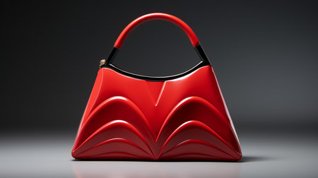 the photo features julia dee's new collection for handbag studio m, showcasing handbags inspired by the style of zaha hadid. rendered in cinema4d, the handbags are in a vibrant red color with a fine art nouveau design. the glossy finish adds a touch of elegance. the photo is reminiscent of the works of howard schatz and hayao miyazaki. ai generatedの素材