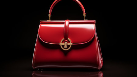 red and gold handbag on a white background, featuring bold colors and a timeless artistry. this realistic still life showcases dramatic lighting, with vray tracing and the use of precious materials. the handbag's smooth and polished appearance is enhanced by the marks and details, creating a visually striking image. shot with fujifilm eterna vivid 500t, this photo captures the essence of luxury and elegance. aiの素材