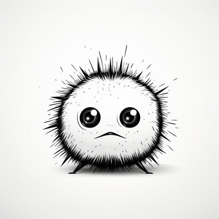 a black and white grubby monster cartoon drawing with a playful character design. the lensbaby effect adds a unique touch to the minimalistic japanese style. the monster has a bulbous shape and sharp, prickly features. its strong facial expression adds to its charming character. ai generatedの素材