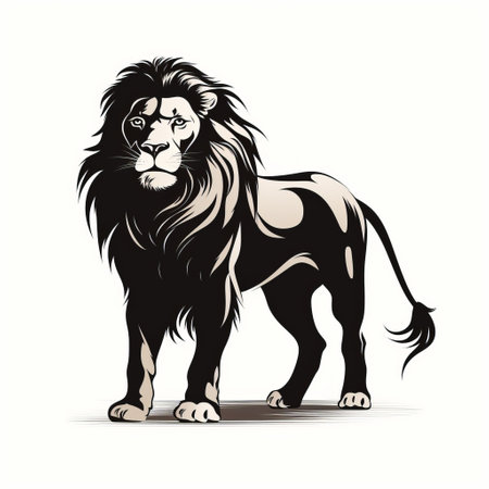 a lion design or emblem vector featuring a traditional ink painting style in light beige and black. inspired by edward lear, the design showcases dark brown and gray tones with intense light and shadow. the cartoonish character design stands out against a white background. ai generatedの素材