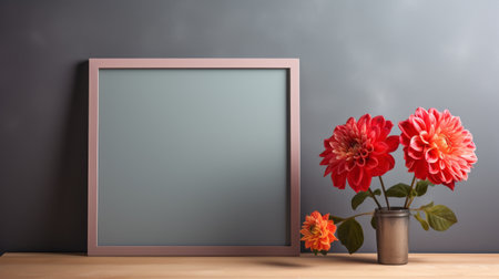 a stunning pink bloom dahlia is showcased in this 3d flat vector image. placed on a wooden table, the flower is illuminated by soft white light. the image is designed in the style of an artist's frame, with a dark gray and red color scheme. this minimalist still life, rendered in cinema4d, features a high-resolution 8k resolution and minimalist backgrounds, perfect for photography installations. aiの素材