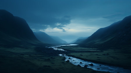 the photo showcases the breathtaking beauty of nordkapp as the blue hour envelops the natural landscape. with a minimalist composition, the image captures the transparent and ethereal atmosphere of this magical wonderland. shot with a canon 5d, this high-quality, 16k hd photograph truly captures the essence of this stunning location. ai generatedの素材