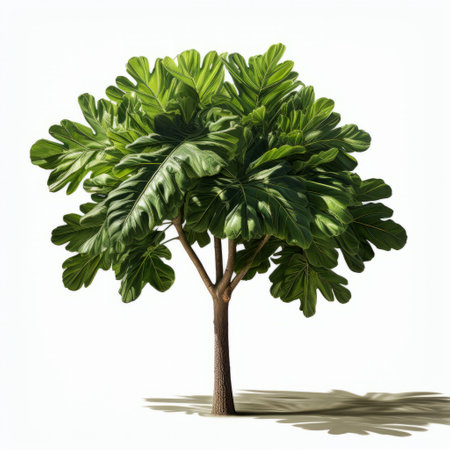 a 3d rendered drawing of a ficus tree, isolated on a white background. this nature-inspired art nouveau style artwork showcases a realistic portrayal of light and shadow, with goa-inspired motifs. the meticulous detailing and matte finish give it the appearance of a referential painting. ai generatedの素材