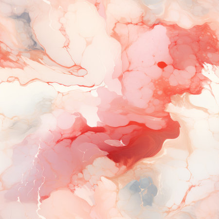 an abstract watercolor painting on a marble surface, featuring light red and light pink hues. created using digital art techniques, this piece is inspired by the rococo style. the color palette includes light amber and gray, with fluid combinations of colors. the painting showcases a romantic ambiance, enhanced by the paint dripping technique. ai generatedの素材