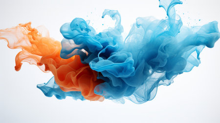abstract photo of swirling liquid in vibrant shades of liquid blue and orange. the image showcases a mesmerizing blend of contrasting colors, resembling flowing fabrics. created using cinema4d, the realistic watercolor effect adds depth and texture to the composition. the overall style is reminiscent of a light sky-blue and dark gray palette. ai generatedの素材