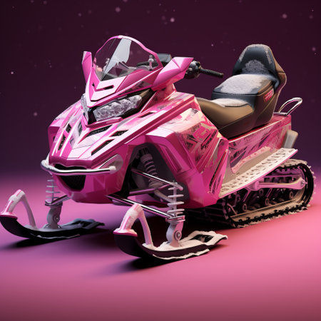a 2d snowmobile in dark pink and light magenta colors, captured in a meticulous photorealistic still life. this playful and edgy snowmobile showcases a unique blend of sparklecore and animal intensity. with its sculpted design, it exudes a sense of femininity while maintaining a bold and eye-catching appearance. ai generatedの素材