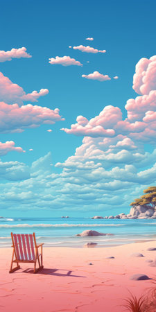 a pink background sets the stage for a captivating scene featuring blue and red clouds. this artwork, reminiscent of sea and coast painters, showcases hyper-detailed illustrations. inspired by california plein air, it combines detailed character illustrations with hyperrealistic elements. the monochrome landscapes and cloudpunk aesthetics add depth and intrigue to this mesmerizing composition. ai generatedの素材