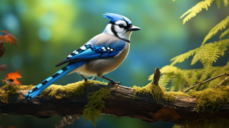 a blue bird perches on a branch in this wildlife wallpaper. the image, inspired by the styles of bill gekas, ivan shishkin, and martiros saryan, showcases a blink-and-you-miss-it detail and features detailed feather rendering. this high-resolution, uhd image is available under a creative commons attribution license. ai generatedの素材