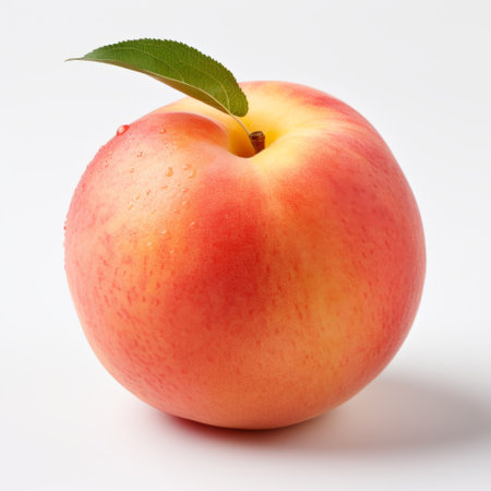 a juicy peach, captured with a medium format lens, stands out against a clean white background. the vibrant red and soft gray tones enhance the visual appeal of this image. this high-resolution uhd photograph showcases the artistic styles of shuzo oshimi, duccio, and aurorapunk, with a touch of maidcore aesthetic. ai generatedの素材
