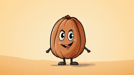 the happy almond cartoon character is depicted in a halloween-themed artwork by joo artur da silva. this illustration showcases a unique blend of styles, including elements of tumblewave, balance, historical illustrations, mars ravelo, and the influential group f64. ai generatedの素材