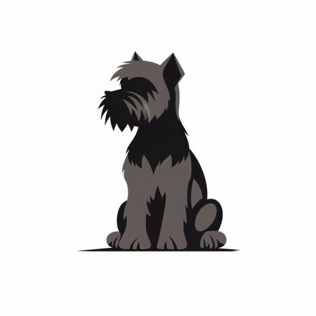 a schnauzer animal vector graphic featuring bold shadows and a minimalistic composition. this high-quality photo showcases pensive poses of a dark silver and black schnauzer with toy-like proportions. the design is influenced by ancient chinese art. enjoy this free vector art download. ai generatedの素材