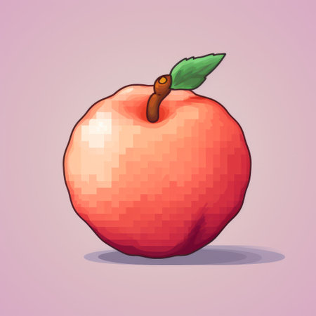 a red apple icon is showcased against a pixel background, reminiscent of 2d game art. the illustration features forced perspective drawings, detailed shading, and a color palette of light pink and orange. this commissioned artwork captures the essence of a storybook illustration with its realistic color schemes. ai generatedの素材