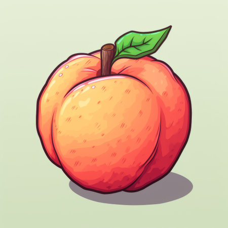 peach vector icon with detailed sketching style, placed on a vibrant green background. the icon features a combination of light gray and crimson colors, creating a unique aurorapunk aesthetic. it showcases elements of cartoon realism and 2d game art, with heavy shading and vibrant colors, resulting in a visually striking and colorful still-life composition. ai generatedの素材
