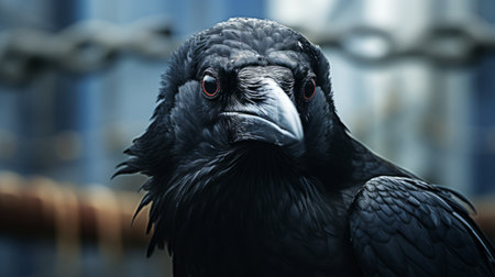 a black bird with wide open eyes stands in a realistic portrait style, showcasing photorealistic detail. this captivating image, created by jeff easley, captures the essence of urban scenes with its realistic depiction of characterized animals. this photo is available under the creative commons attribution license. ai generatedの素材