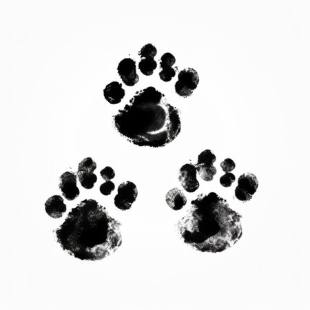 paw prints, resembling chinese ink paintings, are captured in this matte photo taken with a ricoh gr iii. the clever use of negative space and graffiti-esque markings create an illusion of three-dimensionality. set against a white background, the paw prints appear as if they were silkscreened onto the surface. ai generatedの素材