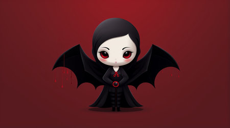 a cute vampire wallpaper captured by iain peirce, featuring 3d wallpapers with a simplistic vector art style. this captivating image draws inspiration from renowned artists such as loish, shirin neshat, and kazuki takamatsu. shot on 70mm, it showcases a gothic illustration with elements of supernatural realism. ai generatedの素材