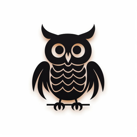 an owl perched on branches against a white background, showcasing iconographic symbolism. the minimalistic design features a dark beige and black color scheme. the owl is depicted in a carved animal figure style, resembling bentwood. this logo design incorporates light bronze and black tones. ai generatedの素材