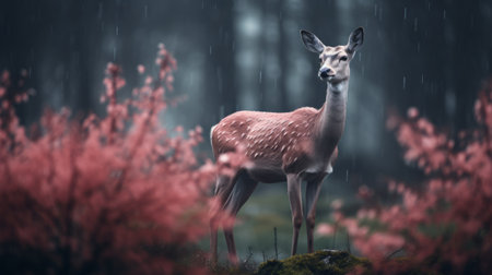flamingo photo of canadian caribou in bokeh-filled background with perfect lighting. high resolution of at least 32k captures intricate details of majestic creatures. ai generatedの素材